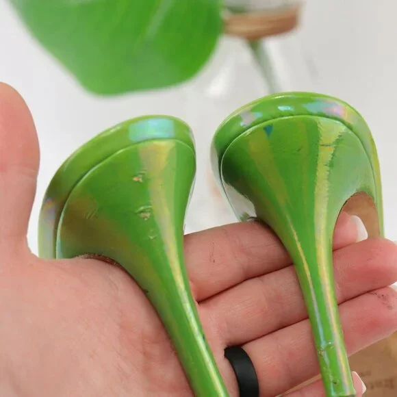 Kate Spade Womens Sandal Size 8.5 Shimmer Green Patent Slide Mule Heel Italy - Picture 8 of 12